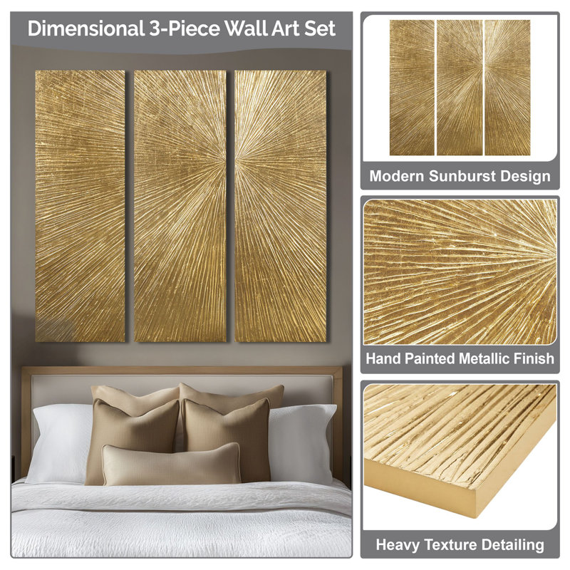 Madison Park Signature Sunburst 3-Piece Hand-Painted Resin Wall